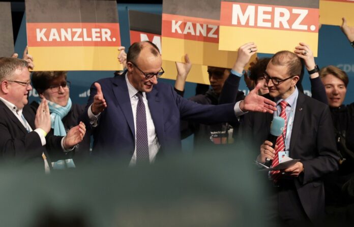 Germany's CDU chancellor candidate Merz campaigns in Sankt Ingbert